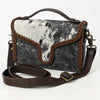 ADBGM465 Hair-On Cowhide Leather Crossbody - Western V-Flap Bag with Braided Trim & Handle