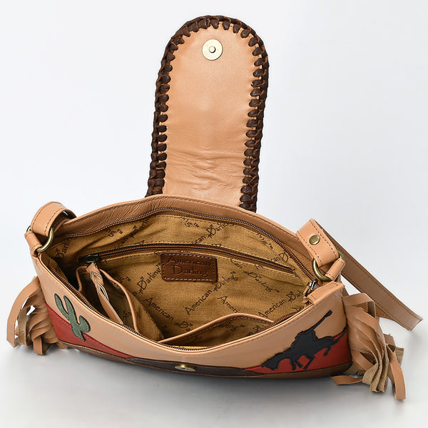 ADBGM467 Western Fringe Crossbody Bag - Scenic Applique with Turquoise Concho