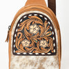 ADBGA612 American Darling Tooled Cowhide Leather Sling Bag-Western Floral Crossbody