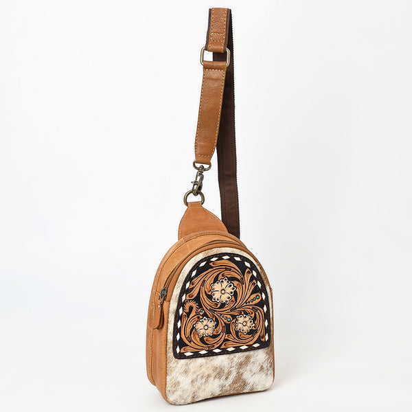 ADBGA612 American Darling Tooled Cowhide Leather Sling Bag-Western Floral Crossbody