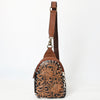 ADBGA613 American Darling Buck Stitched Floral Carved Hair-On Leather Sling Bag