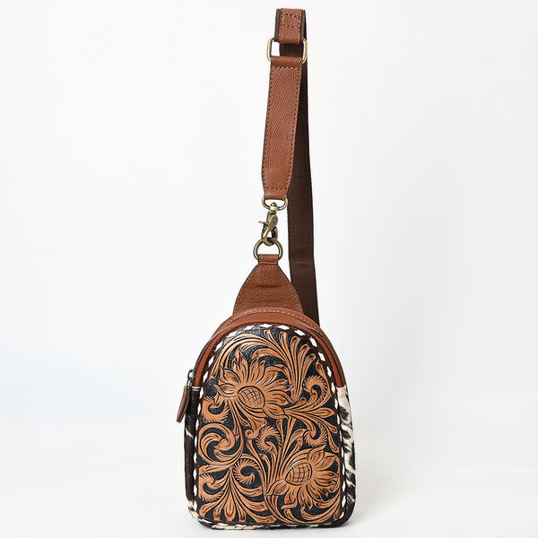 ADBGA613 American Darling Buck Stitched Floral Carved Hair-On Leather Sling Bag