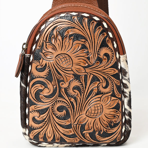 ADBGA613 American Darling Buck Stitched Floral Carved Hair-On Leather Sling Bag