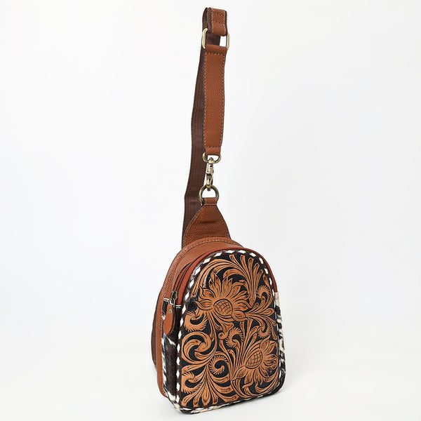ADBGA613 American Darling Buck Stitched Floral Carved Hair-On Leather Sling Bag