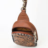 ADBGA613 American Darling Buck Stitched Floral Carved Hair-On Leather Sling Bag