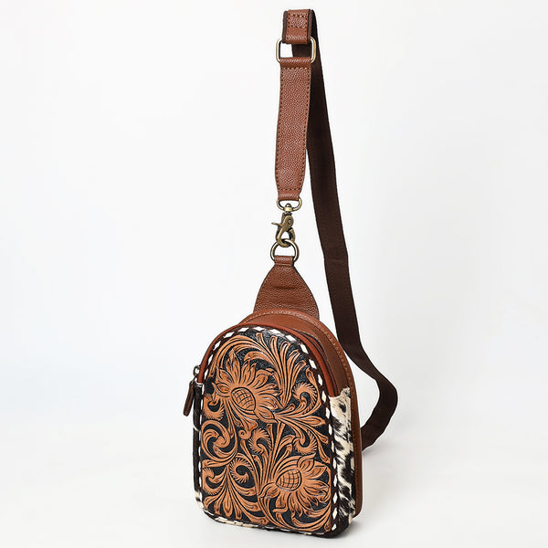 ADBGA613 American Darling Buck Stitched Floral Carved Hair-On Leather Sling Bag