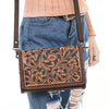 ADBGA614 American Darling Hand Tooled Floral Carved Genuine Leather Small Cross body Bag