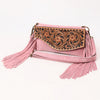ADBGA618 American Darling Hand Tooled Genuine Leather Fringe Small Cross body Bag