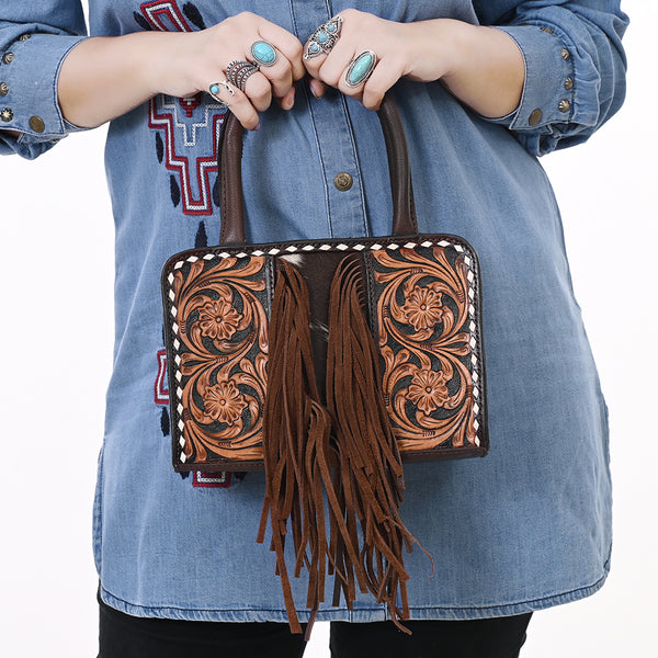 ADBGA621 American Darling Hand Tooled Hair-On Cowhide Genuine Leather Tote Bag