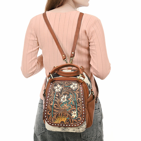 ADBGA626 American Darling Hand Tooled Hair-On Cowhide Genuine Leather Backpack