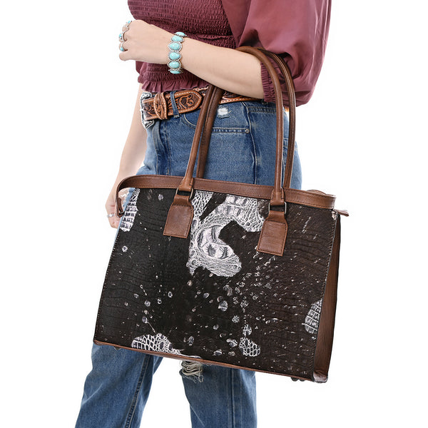 ADBG1561 American Darling Western Genuine Leather Crocodile Embossed Tote Bag