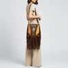 ADBGM468 Western Leather Fringe Messenger Bag - Concho & Turquoise Medallion Design