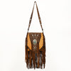 ADBGM468 Western Leather Fringe Messenger Bag - Concho & Turquoise Medallion Design