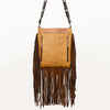 ADBGM469 Western Fringe Leather Messenger Bag - Scalloped Flap with Conchos & Turquoise Center