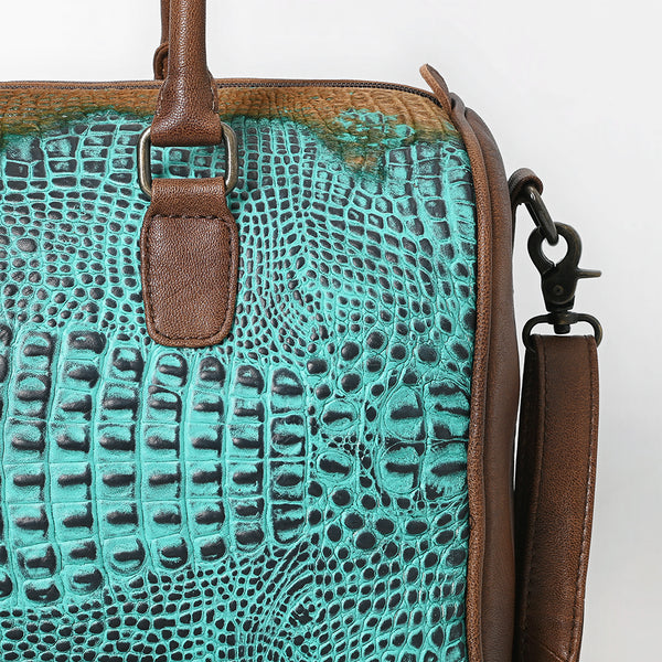 ADBG1562 American Darling Western Leather Crocodile Embossed Speedy Bag | Premium Genuine Leather Travel Duffel Bag