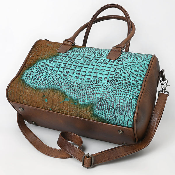 ADBG1562 American Darling Western Leather Crocodile Embossed Speedy Bag | Premium Genuine Leather Travel Duffel Bag