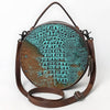 ADBG1563 American Darling Western Genuine Leather Canteen Bag | Crocodile Embossed Round Crossbody