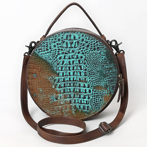 ADBG1563 American Darling Western Genuine Leather Canteen Bag | Crocodile Embossed Round Crossbody