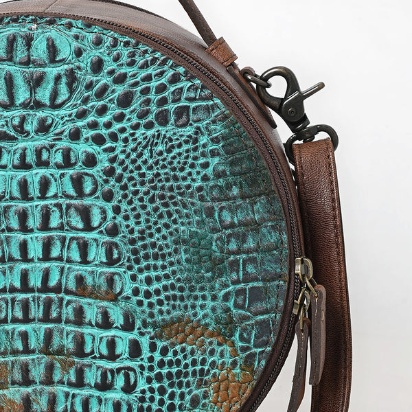 ADBG1563 American Darling Western Genuine Leather Canteen Bag | Crocodile Embossed Round Crossbody