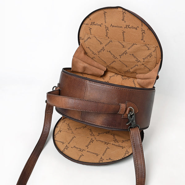 ADBG1563 American Darling Western Genuine Leather Canteen Bag | Crocodile Embossed Round Crossbody