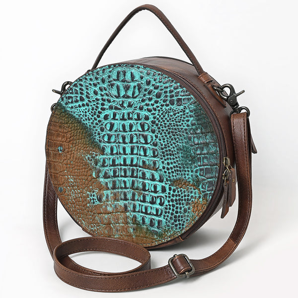 ADBG1563 American Darling Western Genuine Leather Canteen Bag | Crocodile Embossed Round Crossbody