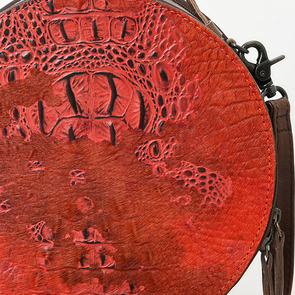 ADBG1563 American Darling Western Genuine Leather Canteen Bag | Crocodile Embossed Round Crossbody
