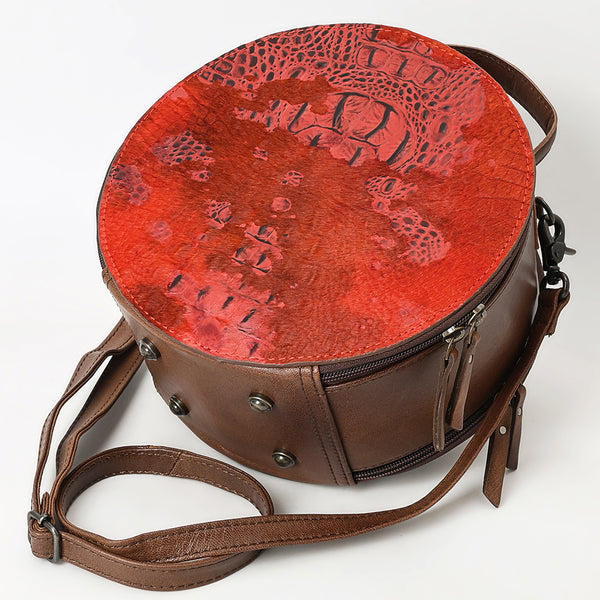 ADBG1563 American Darling Western Genuine Leather Canteen Bag | Crocodile Embossed Round Crossbody