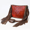 ADBG1565 American Darling Western Leather Crossbody Bag with Fringe & Croc Embossed Detailing