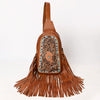 ADBG1568A American Darling Western Leather Sling Bag with Hand Tooled Floral Detailing & Fringe