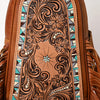 ADBG1568A American Darling Western Leather Sling Bag with Hand Tooled Floral Detailing & Fringe
