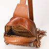 ADBG1568A American Darling Western Leather Sling Bag with Hand Tooled Floral Detailing & Fringe
