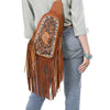 ADBG1568A American Darling Western Leather Sling Bag with Hand Tooled Floral Detailing & Fringe