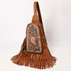 ADBG1568A American Darling Western Leather Sling Bag with Hand Tooled Floral Detailing & Fringe