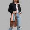 ADBG1568B American Darling Western Leather Sling Bag with Fringe and Hand Woven Saddle Blanket