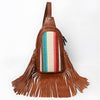 ADBG1568B American Darling Western Leather Sling Bag with Fringe and Hand Woven Saddle Blanket