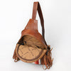 ADBG1568B American Darling Western Leather Sling Bag with Fringe and Hand Woven Saddle Blanket