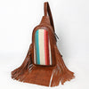 ADBG1568B American Darling Western Leather Sling Bag with Fringe and Hand Woven Saddle Blanket