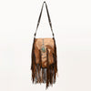ADBGM471 Western Fringe Leather Messenger - Sculpted Flap with Turquoise Medallion & Concho Accents