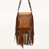 ADBGM471 Western Fringe Leather Messenger - Sculpted Flap with Turquoise Medallion & Concho Accents