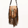 ADBGM471 Western Fringe Leather Messenger - Sculpted Flap with Turquoise Medallion & Concho Accents