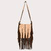 ADBGM472 Western Boho Leather Fringe Messenger Bag - Distressed Flap with Hand-Laced Detailing