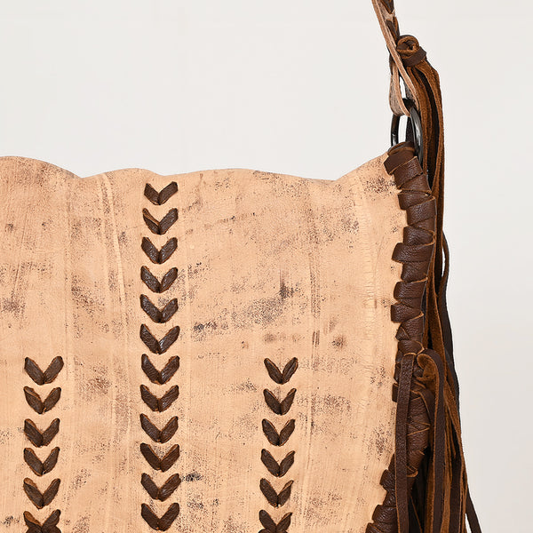 ADBGM472 Western Boho Leather Fringe Messenger Bag - Distressed Flap with Hand-Laced Detailing