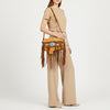 ADBGM474 Western Fringe Leather Crossbody Bag - Rawhide Style with Turquoise Concho & Braided Strap