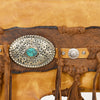 ADBGM474 Western Fringe Leather Crossbody Bag - Rawhide Style with Turquoise Concho & Braided Strap