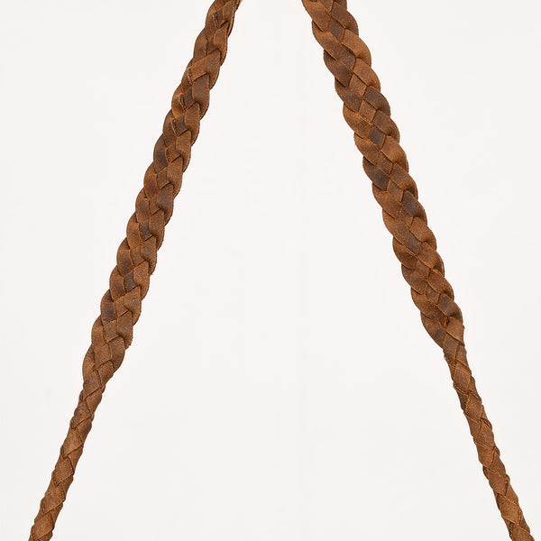 ADBGM474 Western Fringe Leather Crossbody Bag - Rawhide Style with Turquoise Concho & Braided Strap