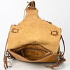 ADBGM474 Western Fringe Leather Crossbody Bag - Rawhide Style with Turquoise Concho & Braided Strap