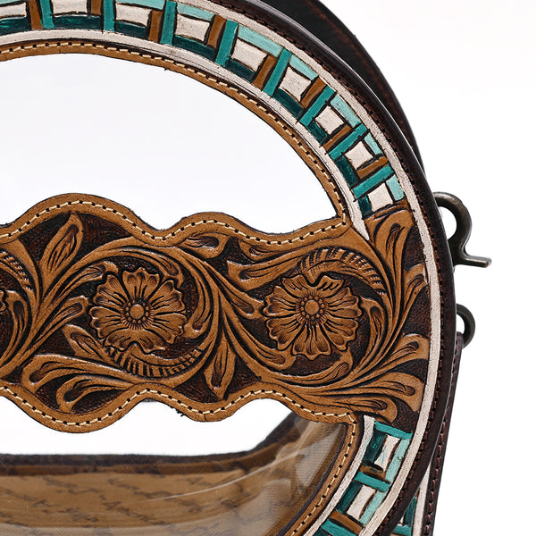 ADBGZ873 Clear Canteen Western Bag with Hand-Tooled Leather & Turquoise Inlay | American Darling