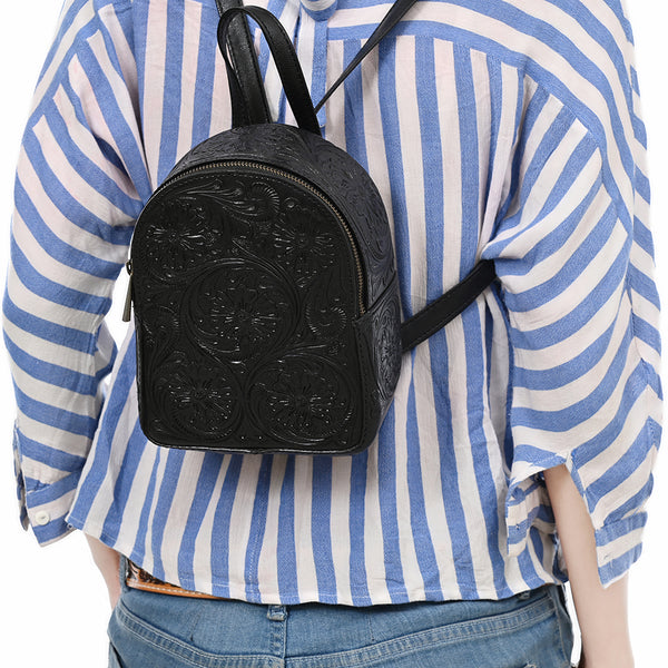 ADBGZ875A Mini Black Leather Backpack | Hand-Tooled Western Bag by American Darling