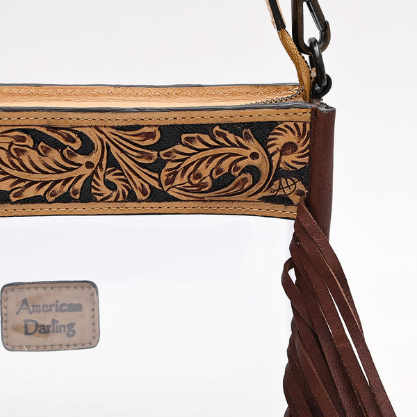 ADBGZ876 Clear Stadium Fringe Crossbody Bag | Hand-Tooled Leather by American Darling