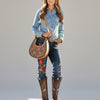 ADBGZ878 Half-Moon Hand-Tooled Leather Crossbody Bag - American Darling